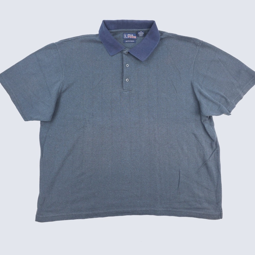 PGA Tour Polo Mens XXL Blue Knit Performance Golfer Shirt Golf Tournament